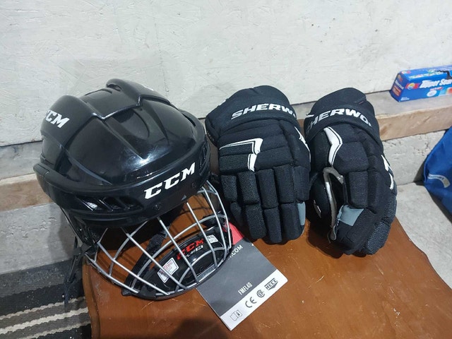 CCM Hockey Helmet and Sherwood Gloves
