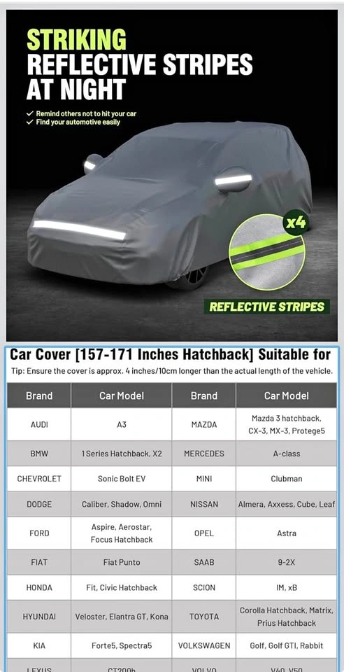 Favoto Hatchback Car Cover 157-171 Inches