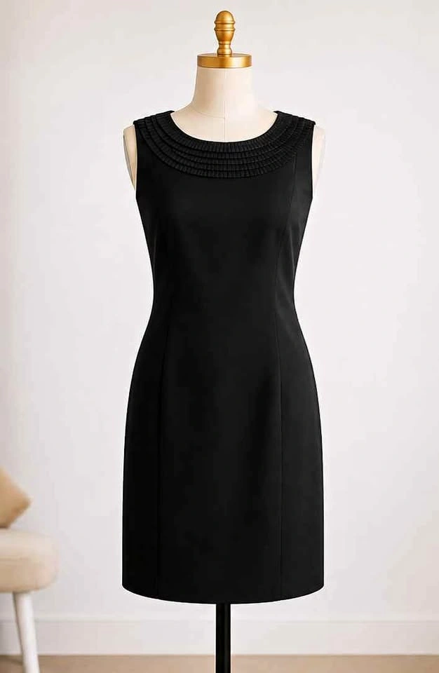 Calvin Klein Black Pleated Neck Sheath Dress – Size 4