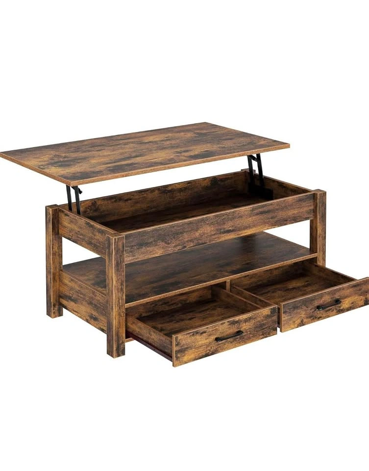 Rustic Lift Top Coffee Table w Storage Drawers Shelf