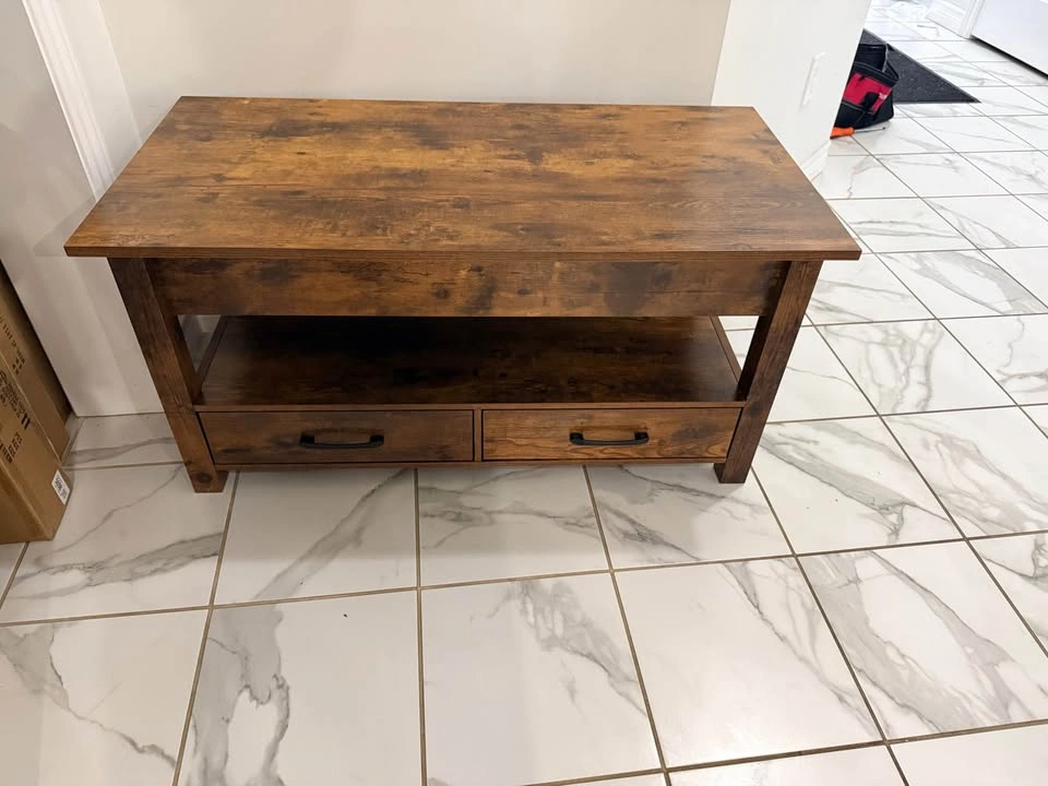Rustic Lift Top Coffee Table w Storage Drawers Shelf - photo 4
