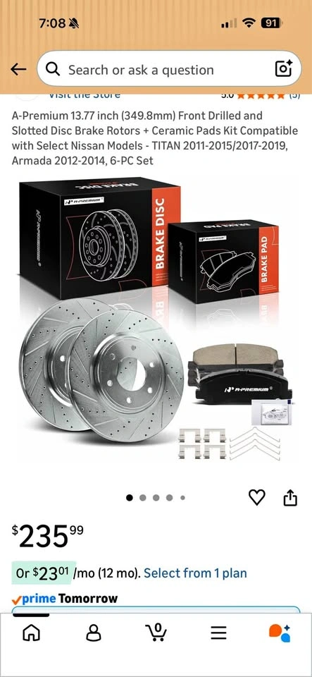 13.77" Front Drilled & Slotted Brake Rotors + Ceramic Pads Kit