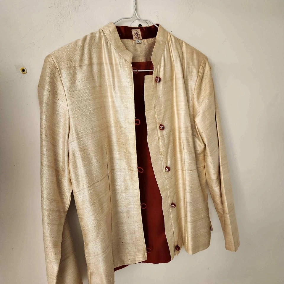 Cream Mandarin Collar Blazer M