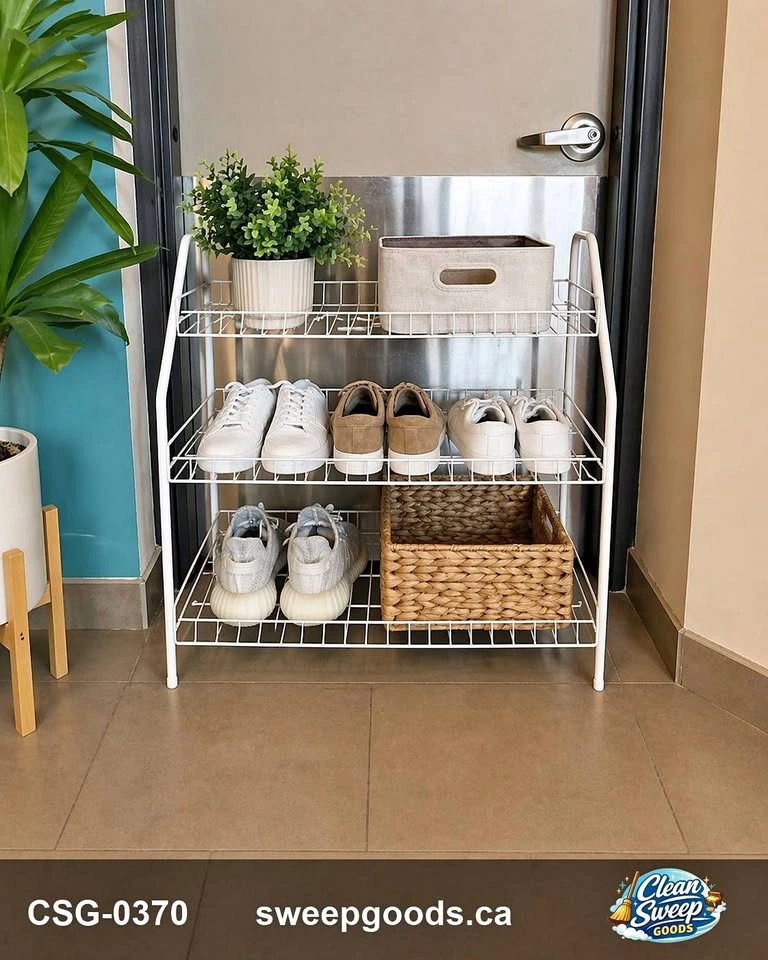 3-Tier Metal Shoe Rack / Entryway Organizer (White)