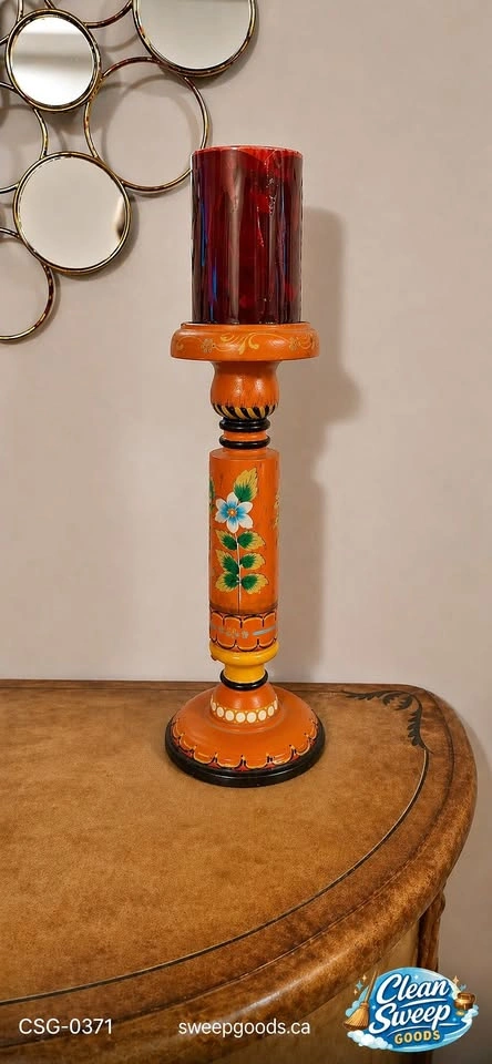 Decorative Hand-Painted Candle Holder – Bold Floral Design