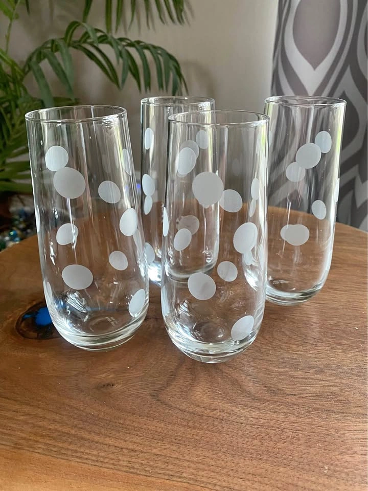 SET OF 4 Dotted KATE SPADE LENOX Glass stemless champagne flutes