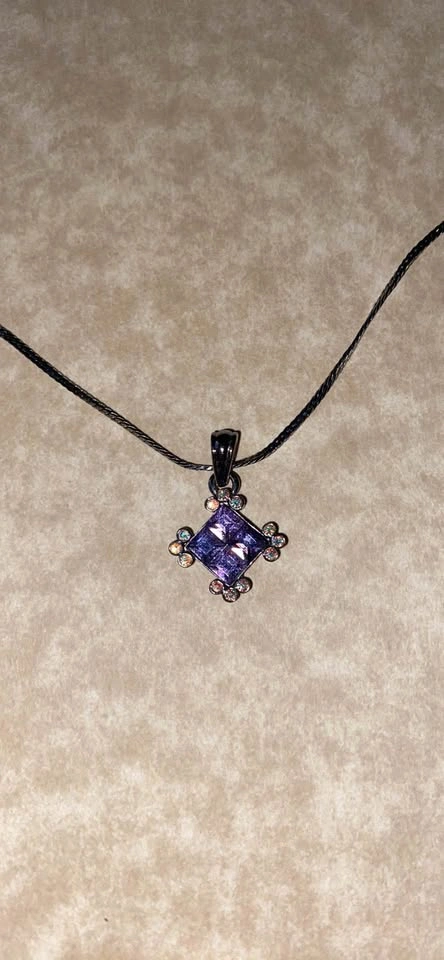 Butler Stamped Silver Necklace with Purple Amethyst Rhinestones - photo 2