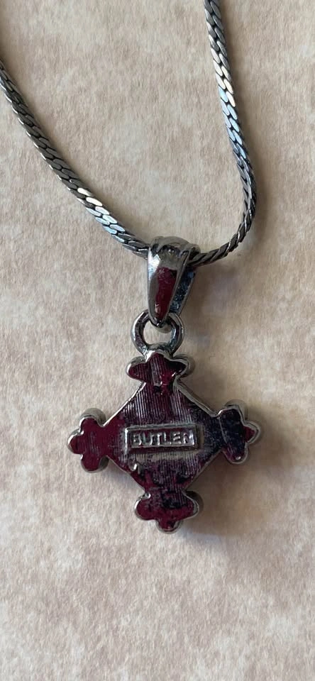 Butler Stamped Silver Necklace with Purple Amethyst Rhinestones - photo 3