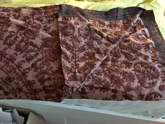 Beautiful Embroidered Raw Silk Rug or Bed Cover