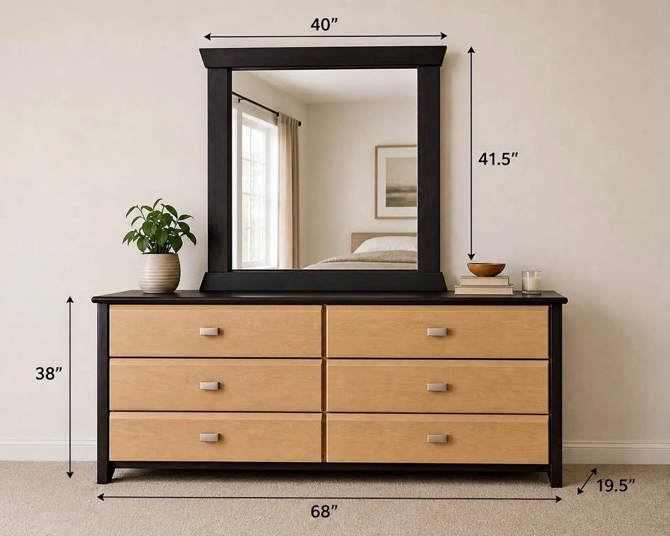 Wood Bedroom Dresser and Mirror