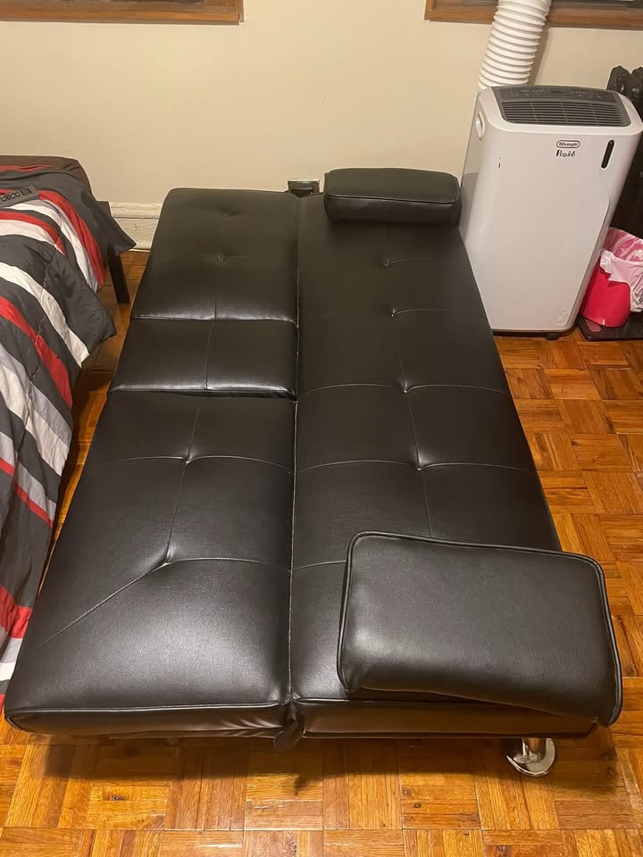 Black Faux Leather Futon Sofa Bed - photo 2