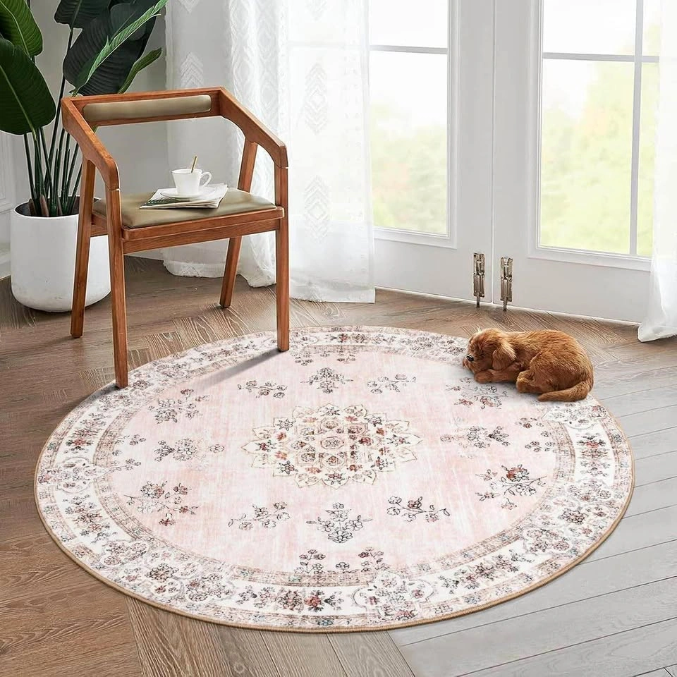 Washable Pink Round Rug 4ft