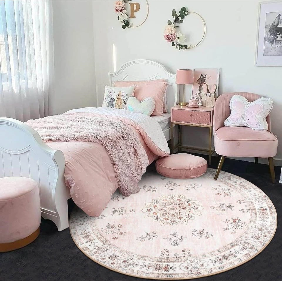 Washable Pink Round Rug 4ft - photo 2