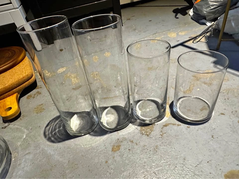 Set of 4 Clear Glass Cylinder Vases