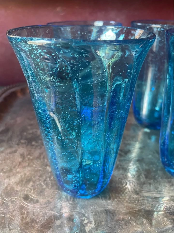 Set of 6 Beautiful Turquoise Handblown Highball Glasses - photo 2