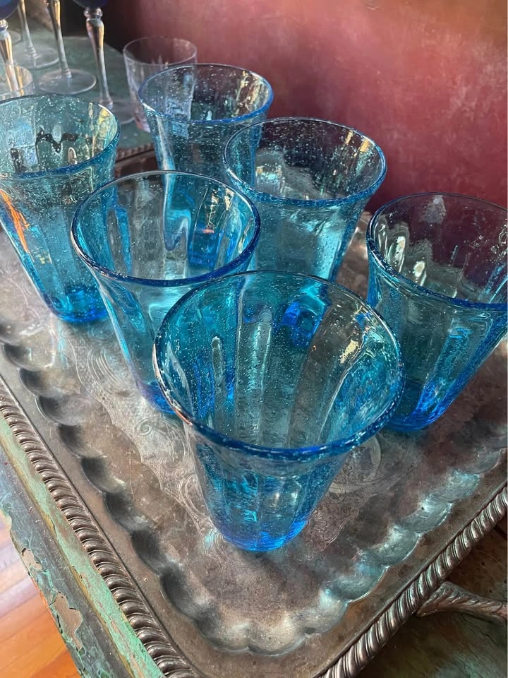 Set of 6 Beautiful Turquoise Handblown Highball Glasses - photo 3