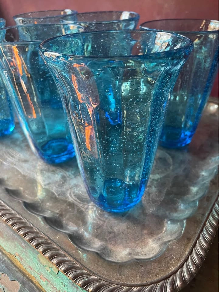 Set of 6 Beautiful Turquoise Handblown Highball Glasses - photo 4