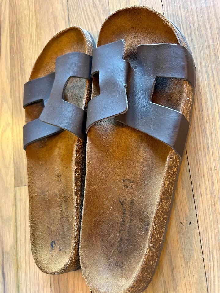 Cole Haan Brown Leather H-Strap Cork Sandals
