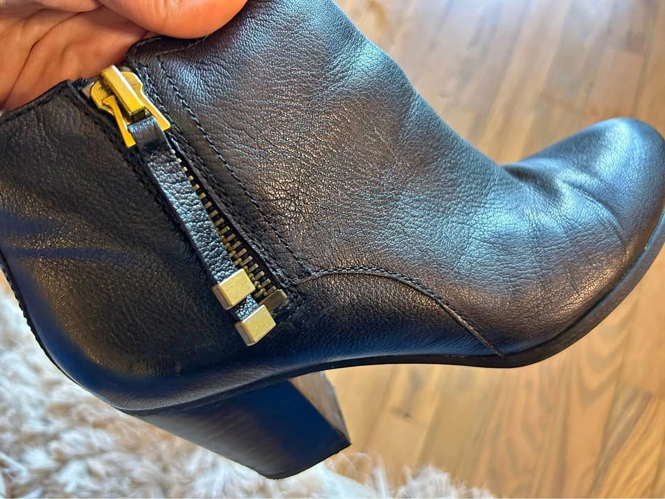Black Leather Ankle Boots with Block Heel