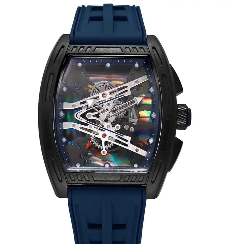 Tonneau Skeleton Dial Analog Sport Wristwatch
