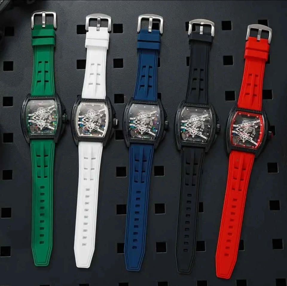 Skeleton Dial Sport Wristwatch Green Silicone Strap Black Tonnea - photo 2