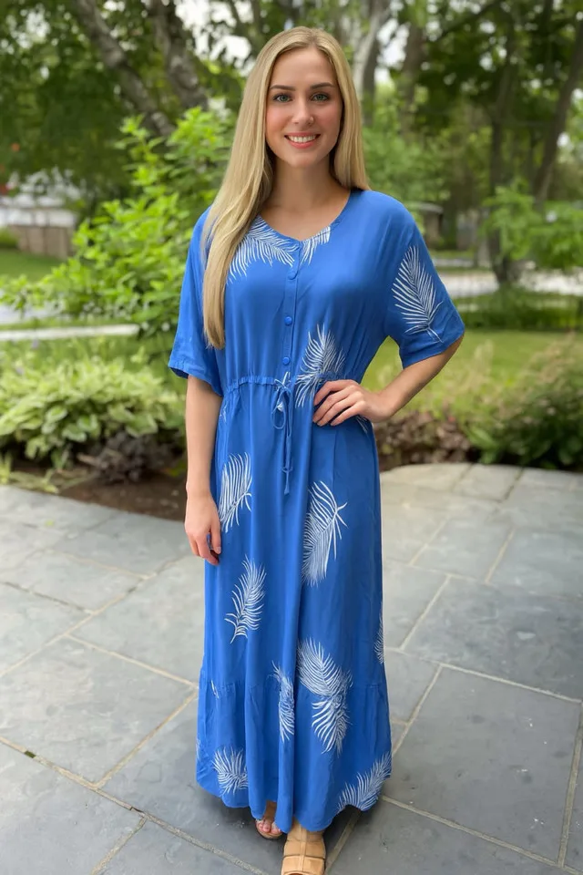 Blue Leaf Print Women’s Maxi Dress thumbnail