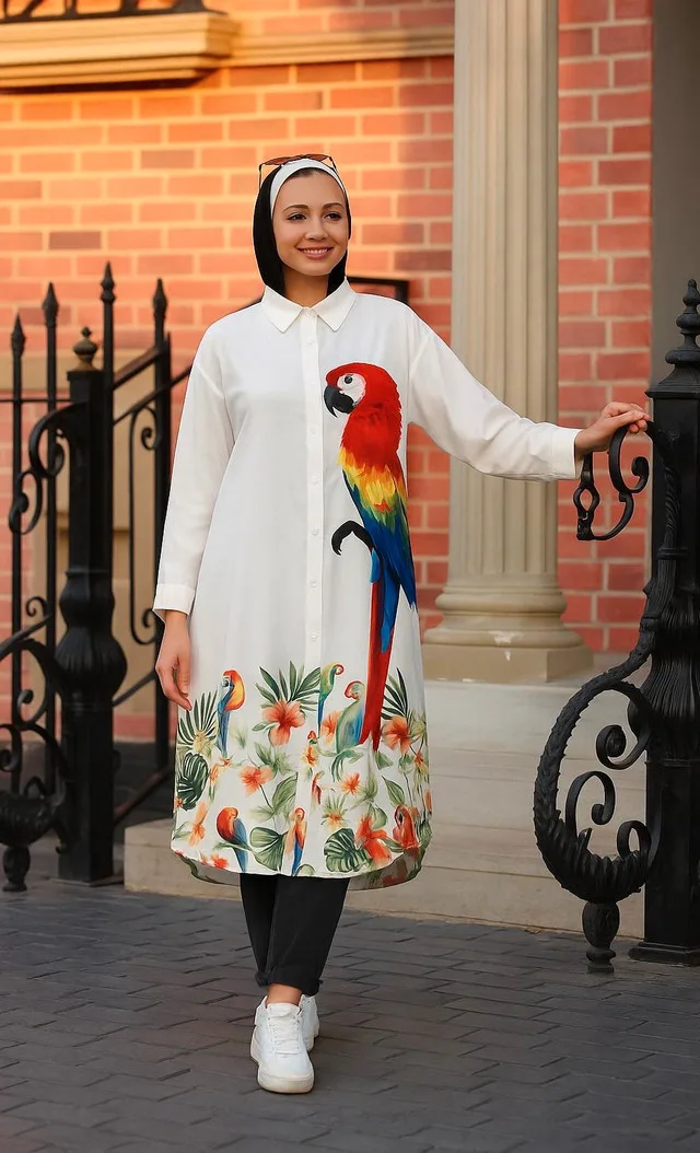 Parrot Print Tunic cardigan women’s dress thumbnail