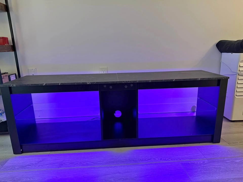 Bestier TV Stand - Black Marble, Engineered Wood