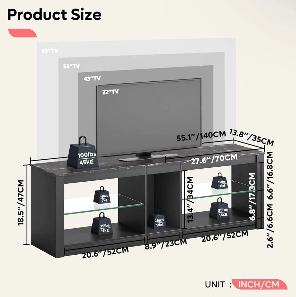 Bestier TV Stand - Black Marble, Engineered Wood - photo 4