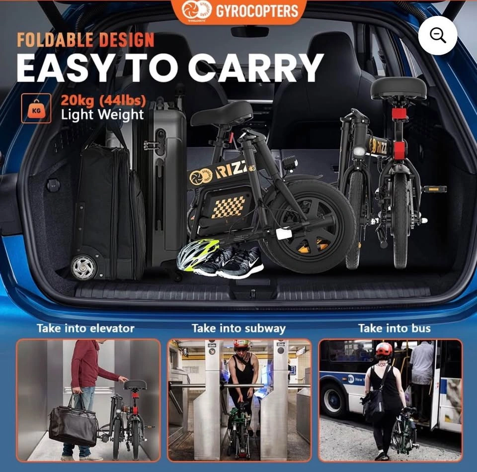 Gyrocopters Rizz Foldable Electric Bike - 55KM Range, 25KM/H, UL - photo 3