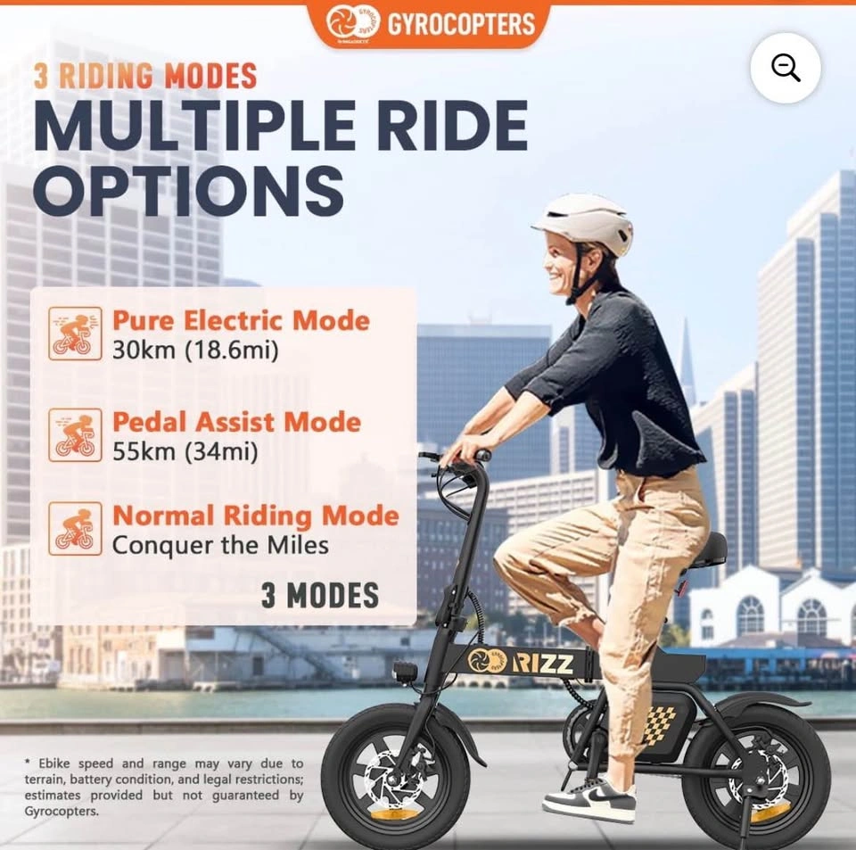 Gyrocopters Rizz Foldable Electric Bike - 55KM Range, 25KM/H, UL - photo 5
