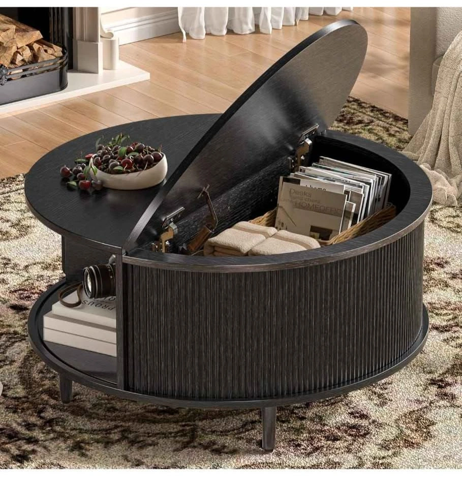 Round Coffee Table, 31.5" Fluted Center Table with Storage - photo 3