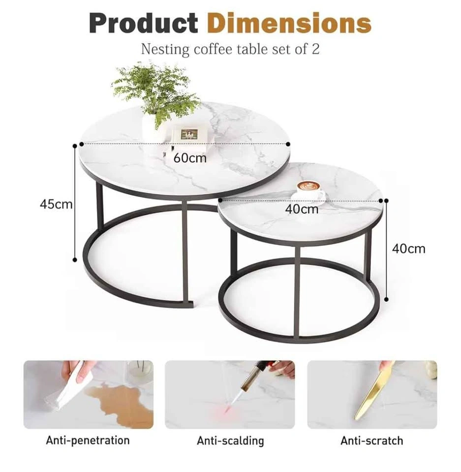 White Nesting Coffee Table Set (2) - Sintered Stone - photo 5