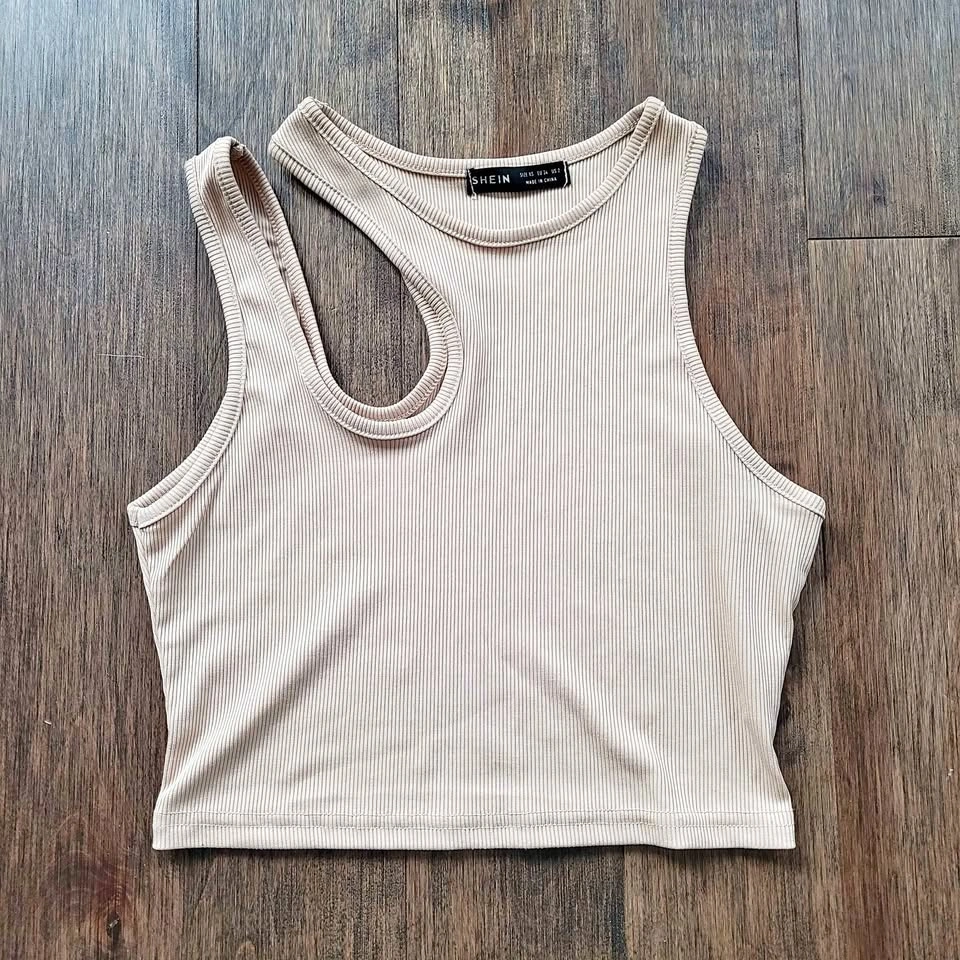 Shein Beige Asymmetrical Cropped Top