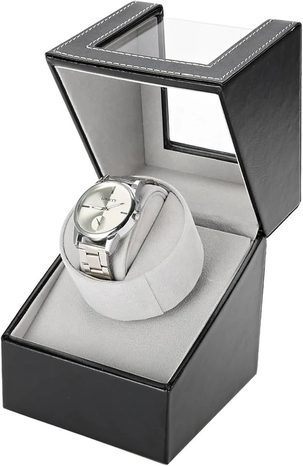 Single Watch Winder, Automatic Watch Winder in Black PU Leather