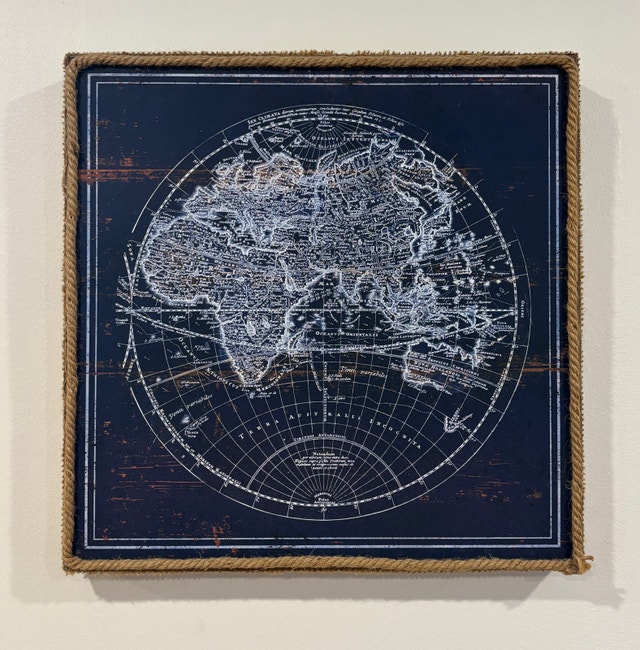 Antique World Map with Rope Frame