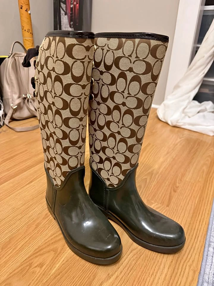 Coach Brown Lace Rubber Boots - Size 7