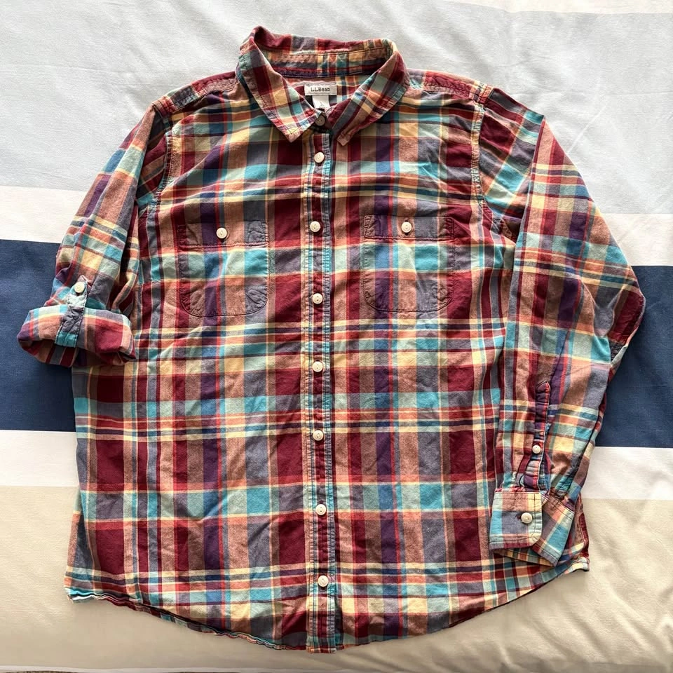 LL Bean Boys Large Plaid Long-Sleeve Oxford Button Up Shirt - photo 5