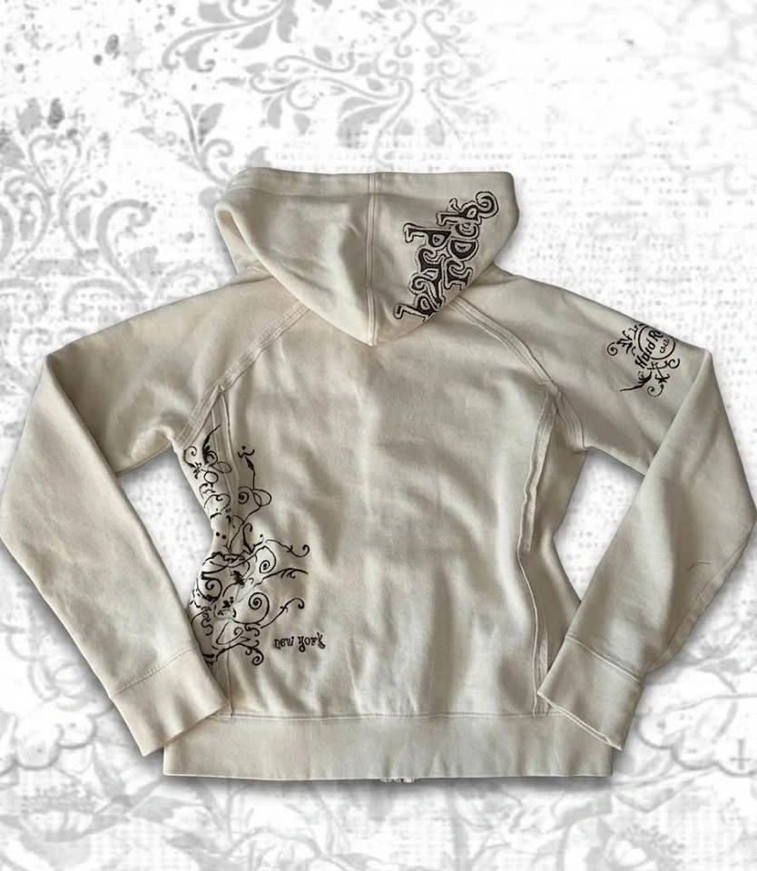 Vintage Y2k Hard Rock Cafe New York cream zip up hoodie Size M - photo 2