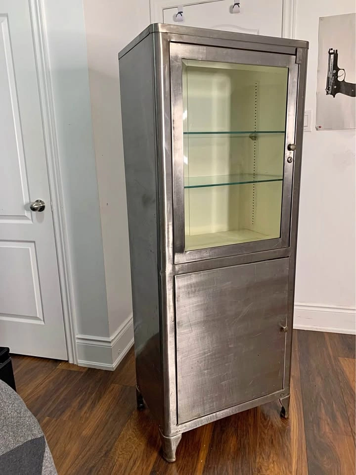 Vintage Stainless Steel & Glass Medical Cabinet