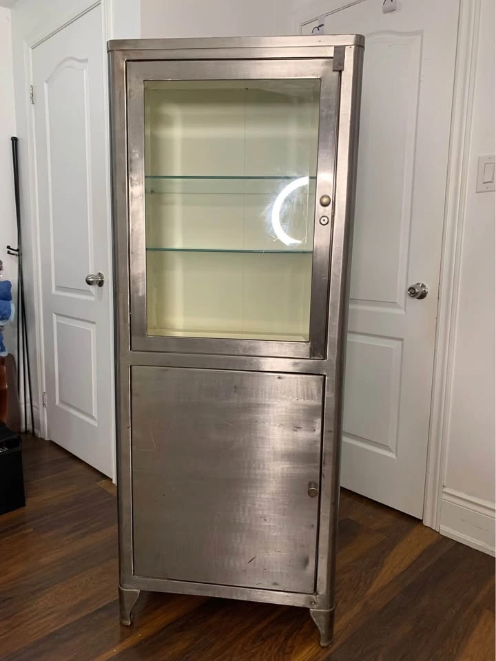 Vintage Stainless Steel & Glass Medical Cabinet - photo 2