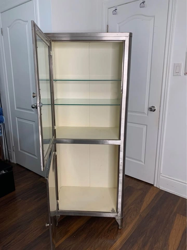 Vintage Stainless Steel & Glass Medical Cabinet - photo 3