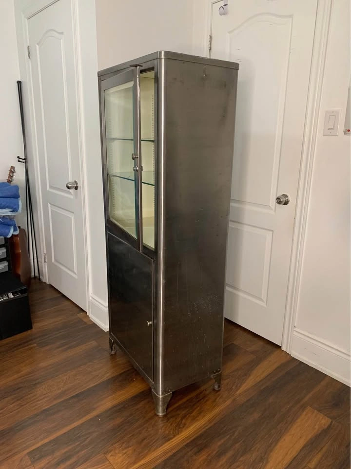 Vintage Stainless Steel & Glass Medical Cabinet - photo 4