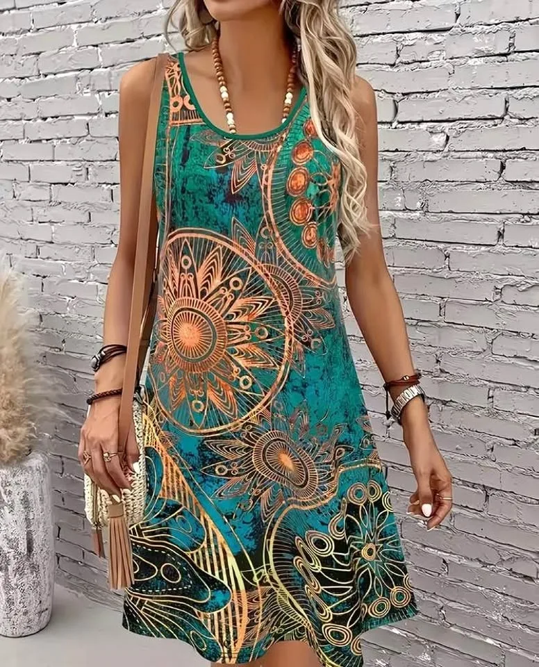 Women’s Teal Orange Mandala Sleeveless Dress. Brand new