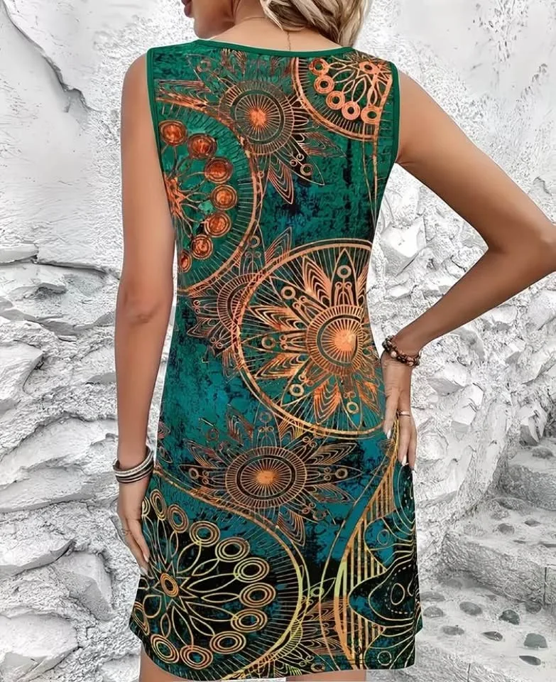 Women’s Teal Orange Mandala Sleeveless Dress. Brand new - photo 2