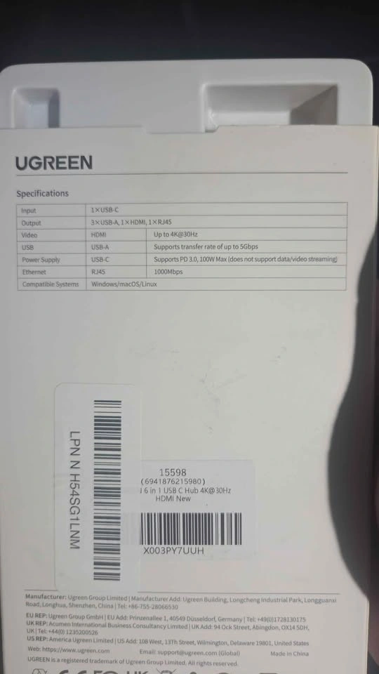 UGREEN 6-in-1 USB-C Hub 4K Adapter (new open box) - photo 3