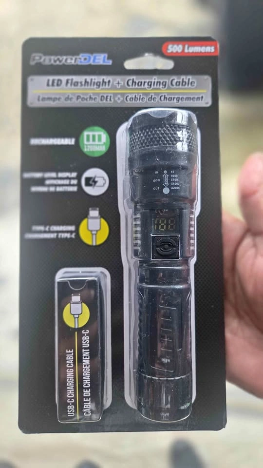PowerDEL 500 Lumens LED Flashlight Rechargeable w/ USB-C