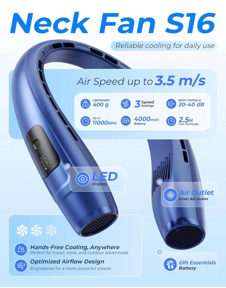 (New) (New) Rechargeable Neck Fan (Blue) - photo 2