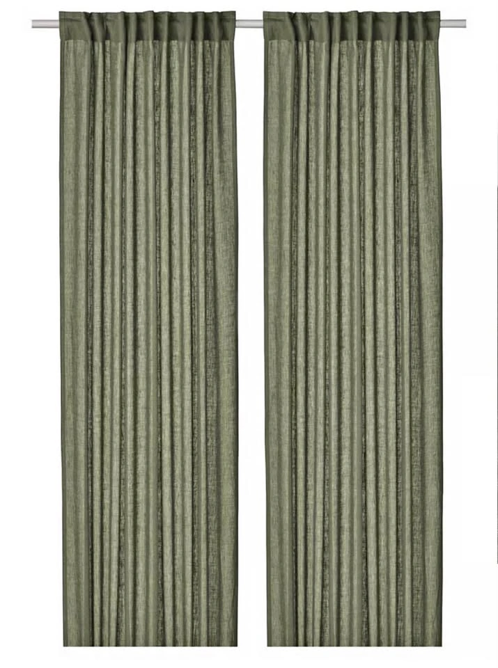 IKEA DYTÅG Linen Curtains Gray-Green, 57” x 98” (1 pair)