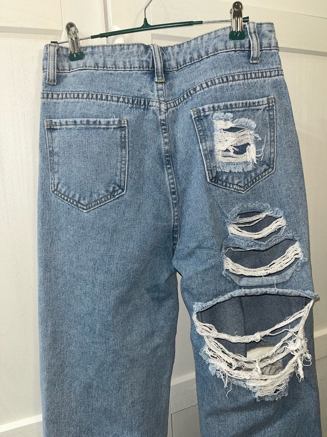Baggy Straight Leg Distressed Ripped Jeans - photo 4